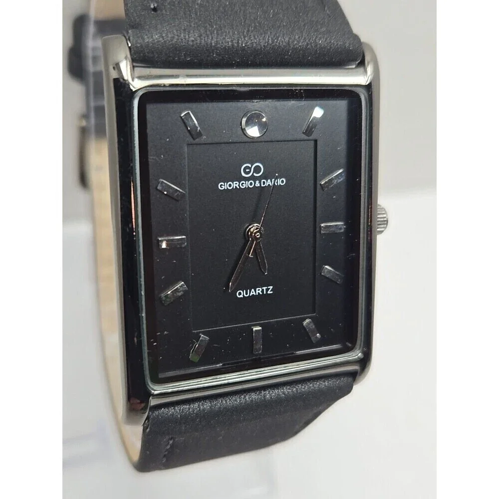 Giorgio & Dario 5771 Slim Tank Black Dial Quartz Watch New Battery Unisex